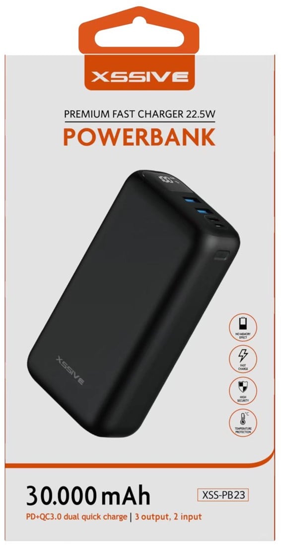 Xssive Powerbank Fast Charge 30.000 mAh QC/PD XSS-PB23 - Zwart