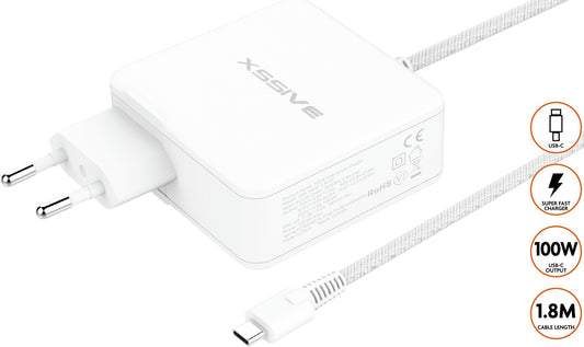 Xssive 100W GAN Super Fast Home Charger USB-C XSS-100W 1.8MW - Wit