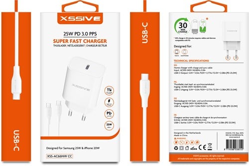 Xssive 25W PD3.0 Super Fast Charger with C-C Cable XSS-AC66NW - Wit