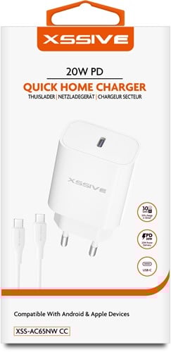 Xssive PD 20W Quick Charger+C-C Kabel XSS-AC65NW - Wit